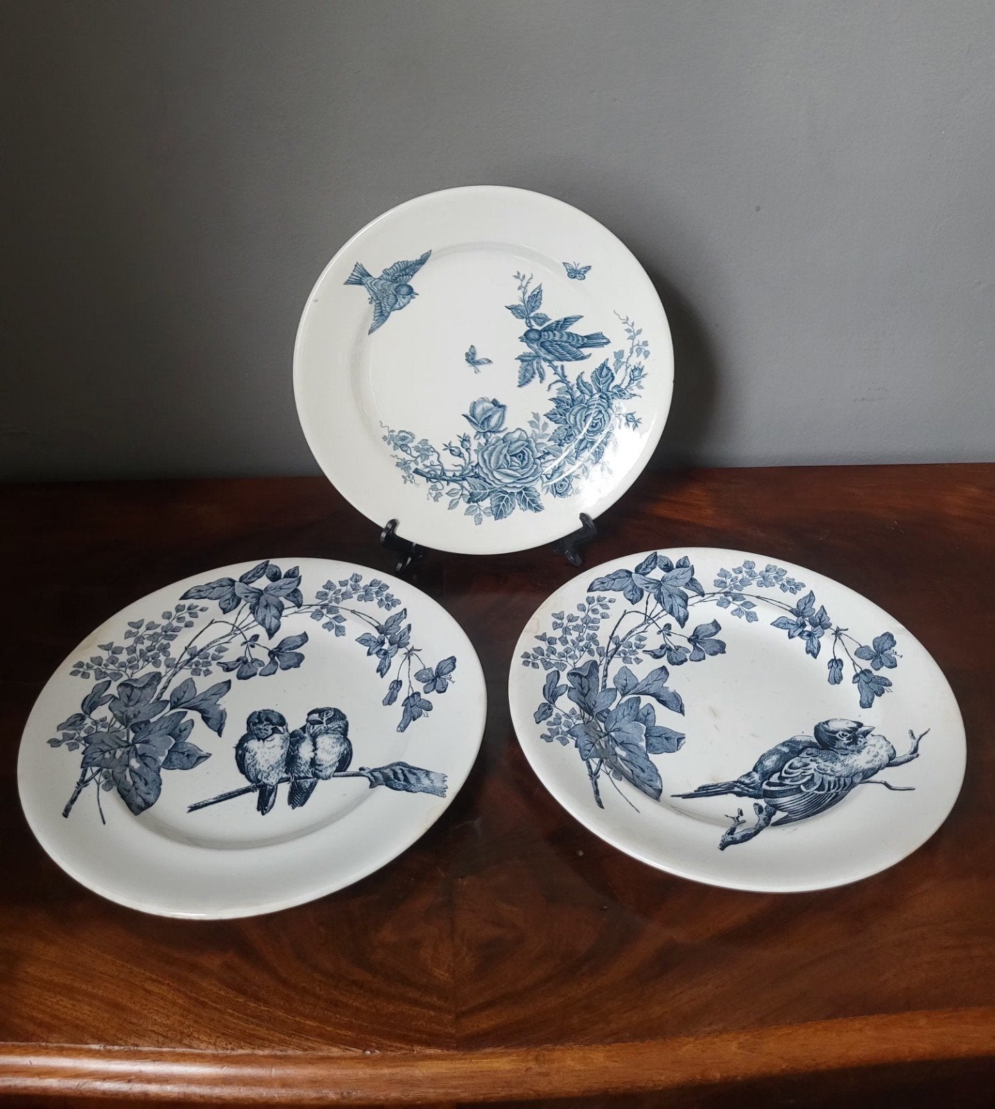 Lot Antieke Franse Borden met Vogeltjes, Ophalen of Verzenden