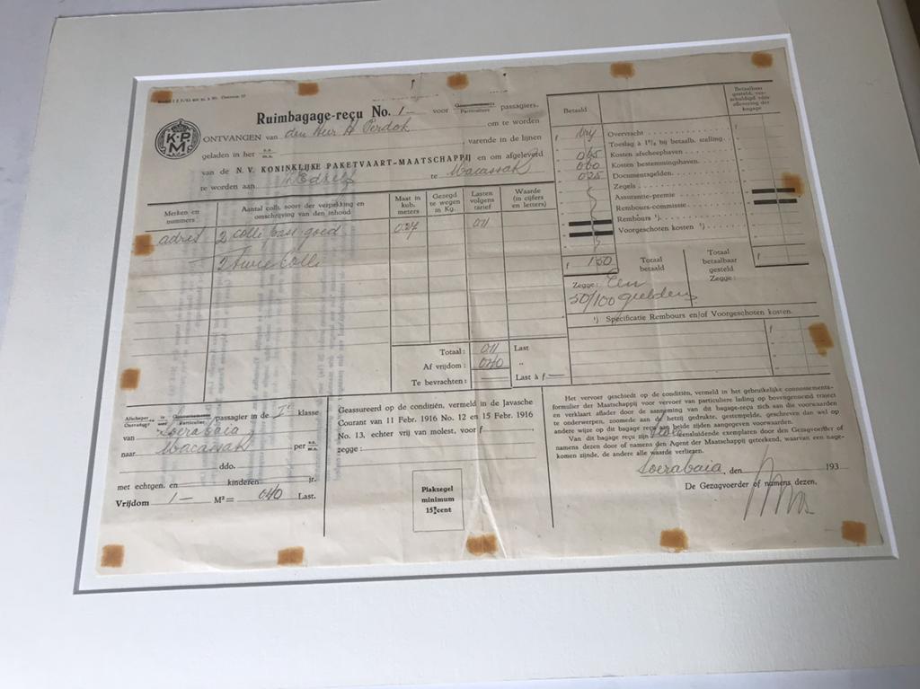 Kon. Pakketvaart Maatschappij: Ruimbagage- reçu No. 1, Ophalen of Verzenden, Zo goed als nieuw, Kaart, Foto of Prent