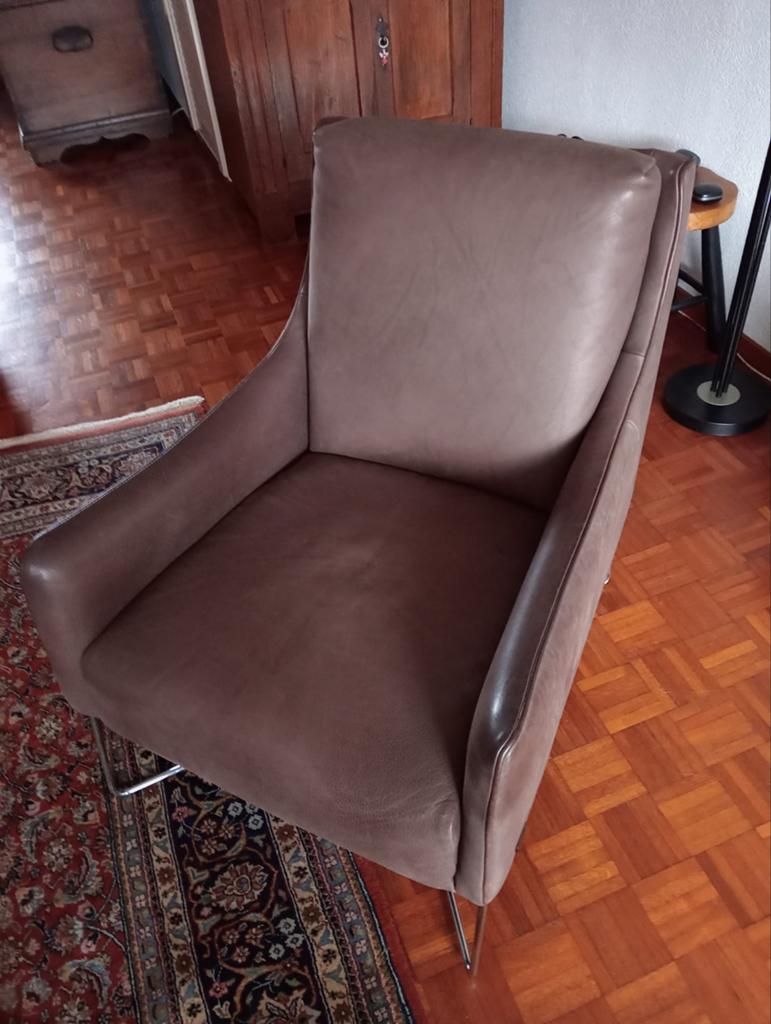 Prachtige Natuzzi lederen fauteuil - Taupe, Huis en Inrichting, Ophalen, Zo goed als nieuw, 50 tot 75 cm, Leer