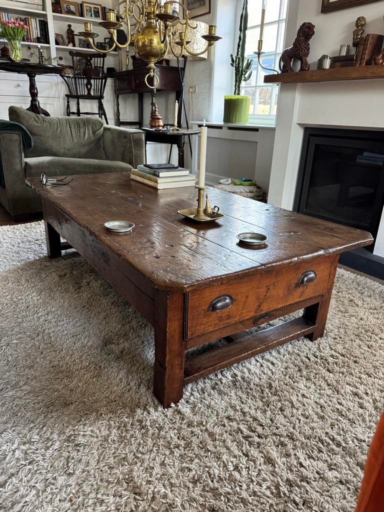 Spaanse Salontafel Kastanjehout met Lades, Antiek en Kunst, Ophalen