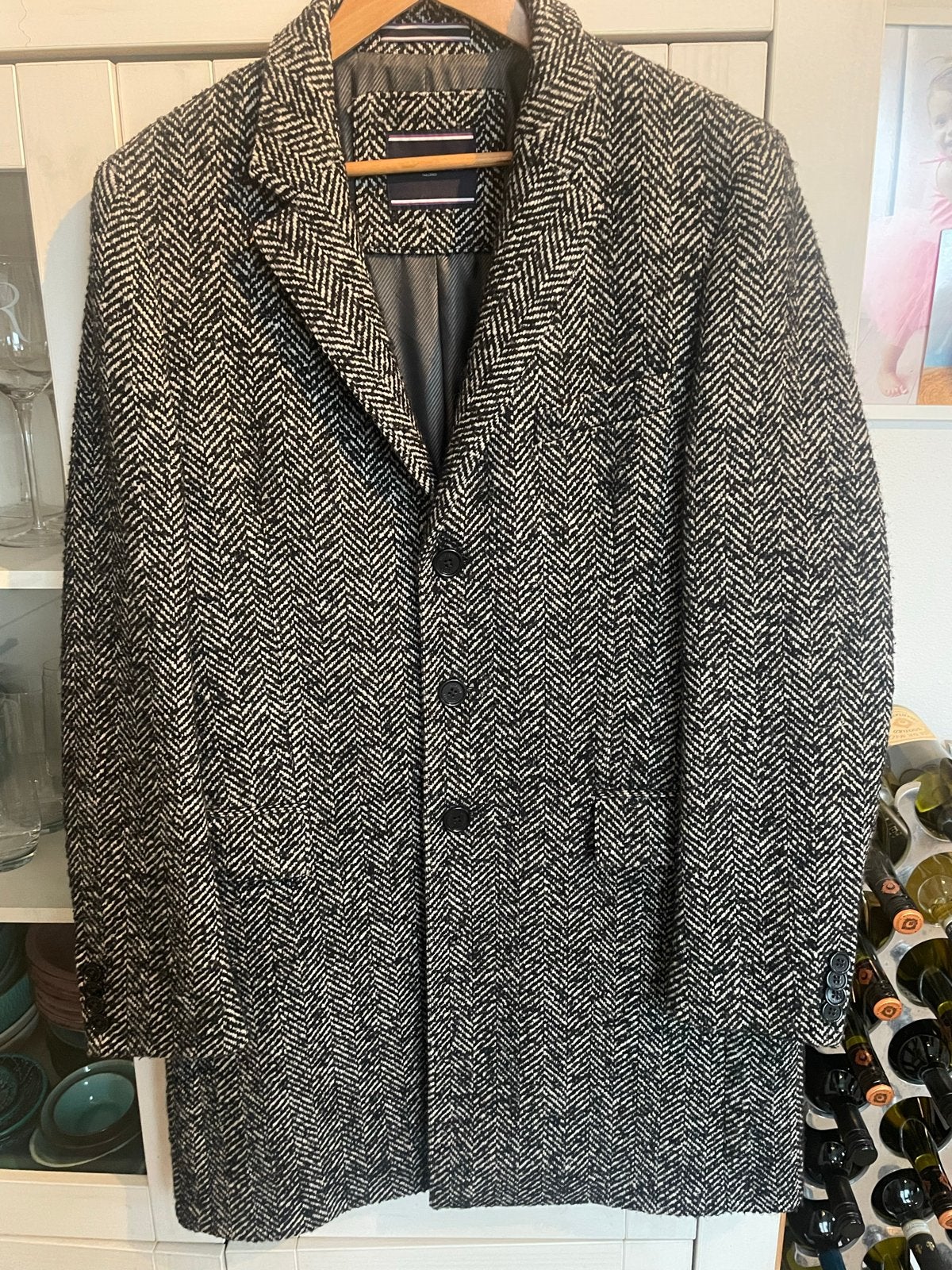 Tommy Hilfiger Tailored Herringbone Jas - Maat L, Ophalen of Verzenden, Zo goed als nieuw, Maat 52/54 (L), Zwart