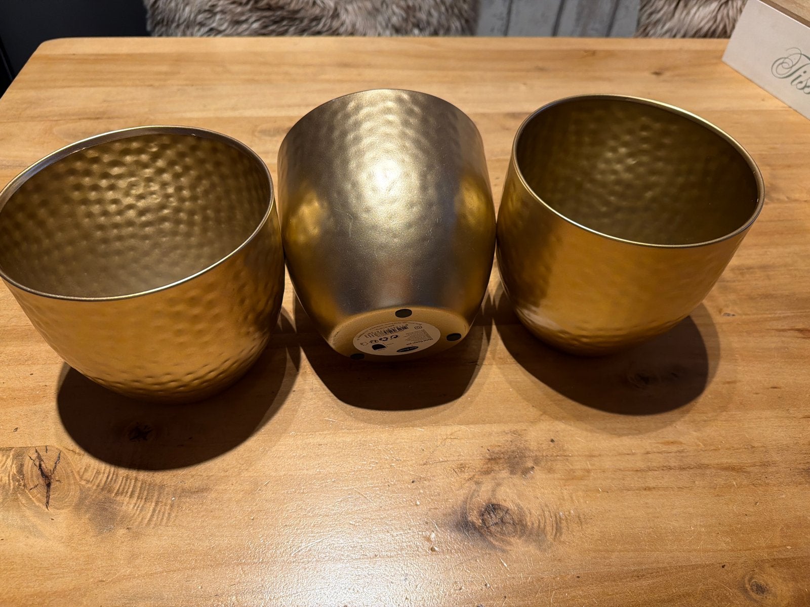 Set van 3 gouden potten/plantenbakken, Rond, Ophalen of Verzenden, Zo goed als nieuw, Plantenpot of Plantenbak