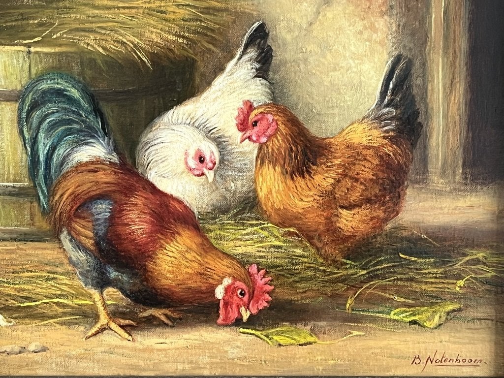 Bert Notenboom, scharrelende kippen op een erf, Ophalen