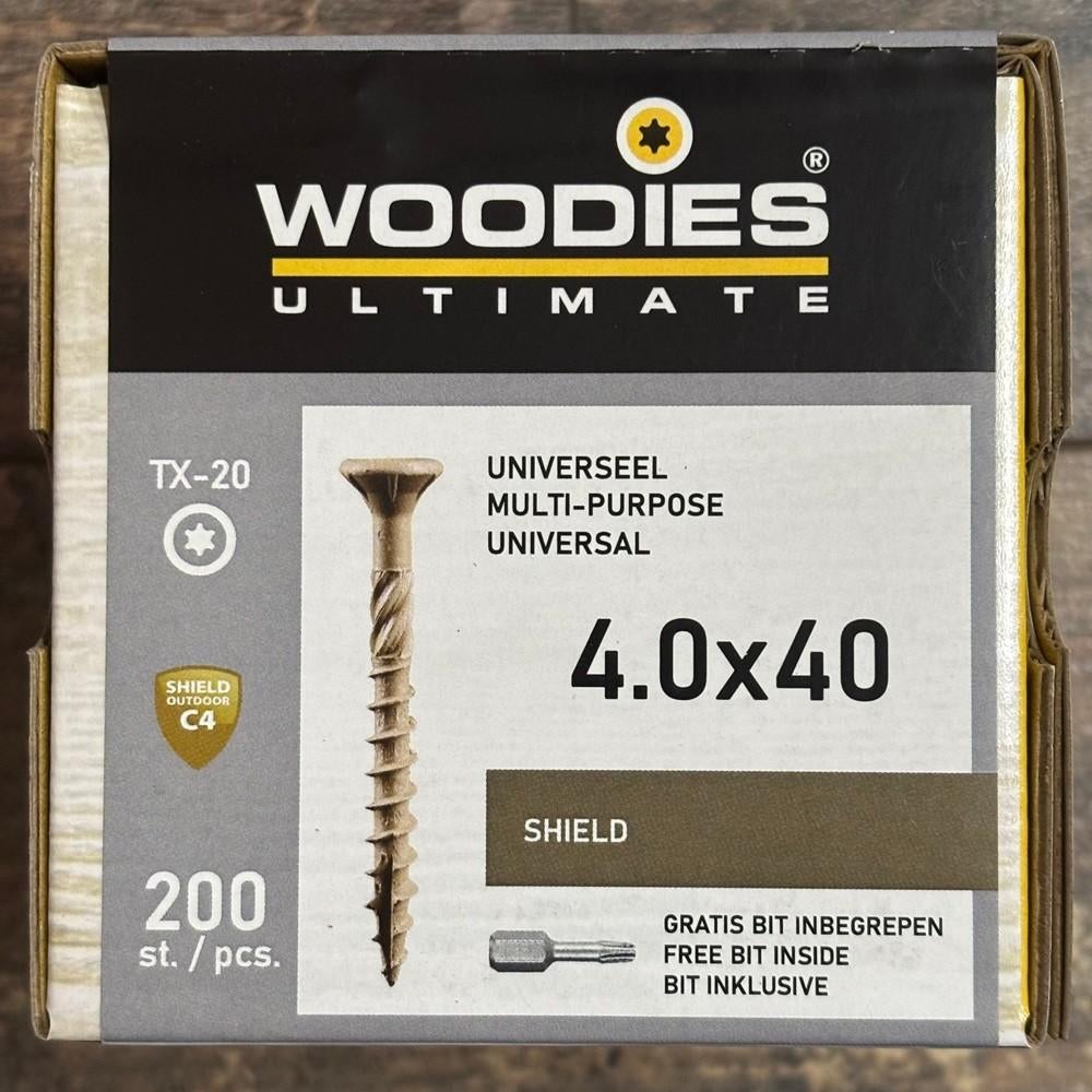 Woodies shield 4 x 40 mm 200 st., Ophalen, Nieuw, Minder dan 180 cm, Palen