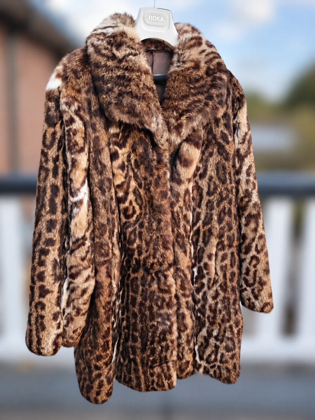 Vintage bontjas luipaardprint – Echt konijnenbont – L/XL, Kleding | Dames, Ophalen of Verzenden, Zo goed als nieuw, Bruin