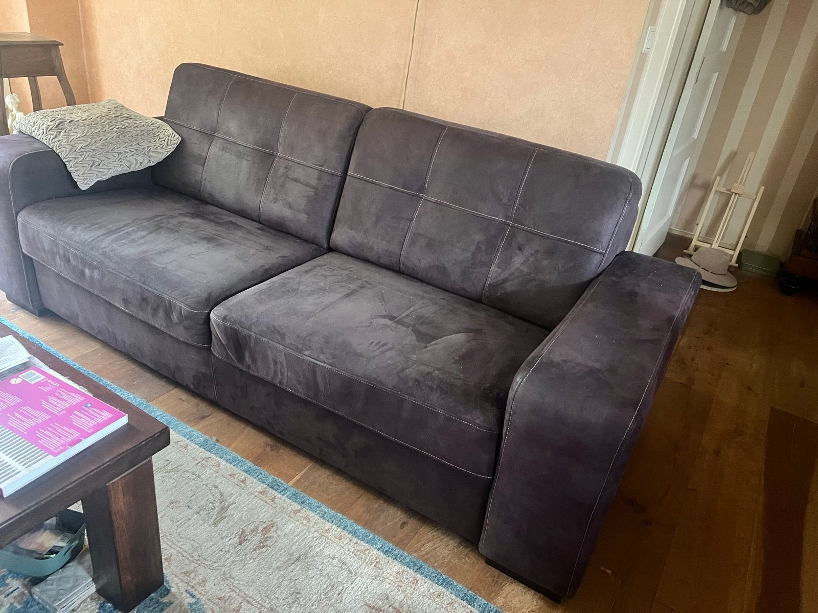 Ruime en comfortabele leren bank - 230x90x90 cm, Ophalen, Gebruikt, Driepersoons, Rechte bank