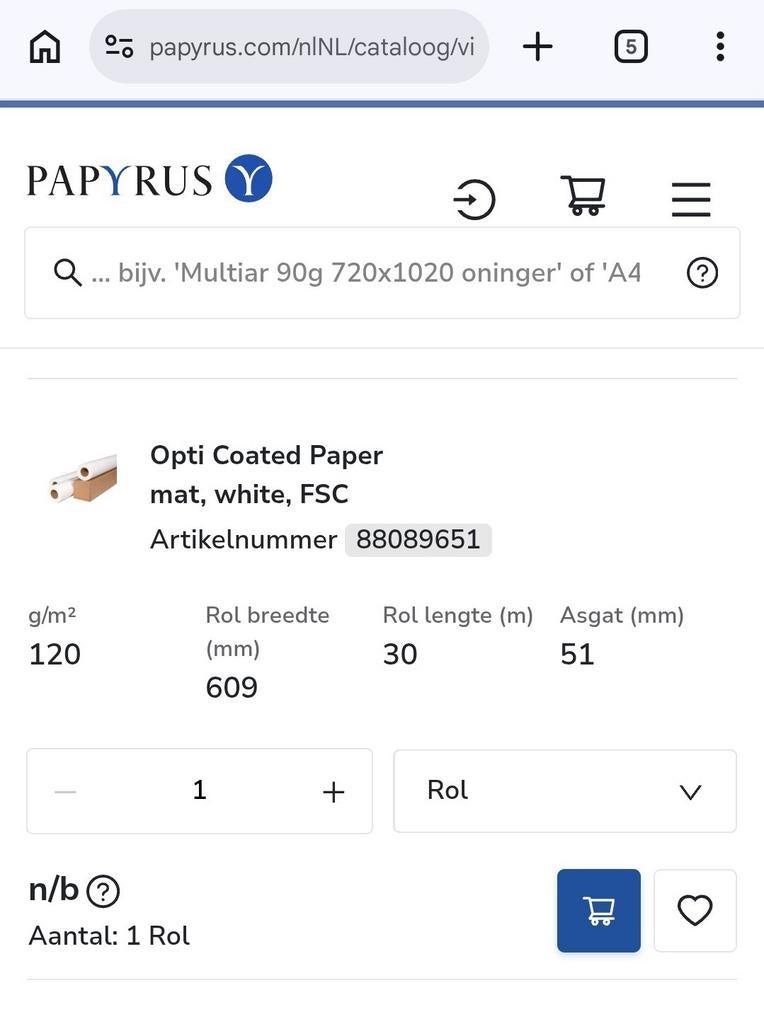Professionele printpapier-rol voor plotter., Ophalen, Nieuw, Overige typen, Optiplot