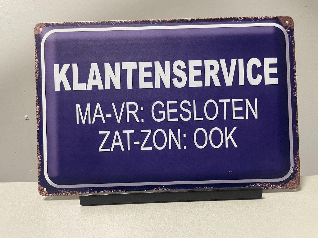 Klantenservice, metalen tekstbord (Old Look), Www.pand50.nl, Nieuw, Ophalen of Verzenden, Printer 29B Coevorden