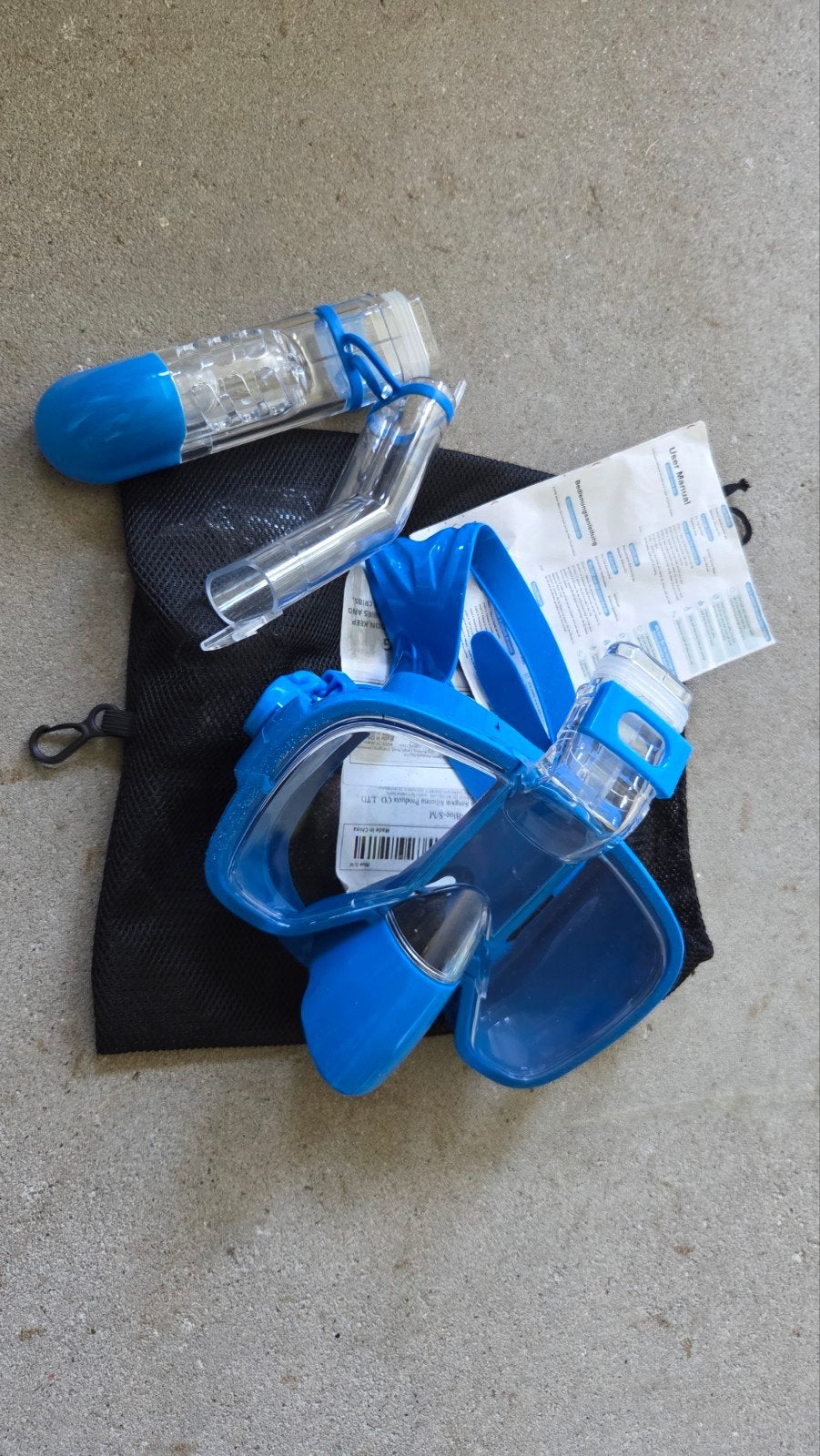 Duikbril en snorkel set - Blauw, Watersport en Boten, Duiken, Ophalen of Verzenden, Zo goed als nieuw, Duikbril of Snorkel