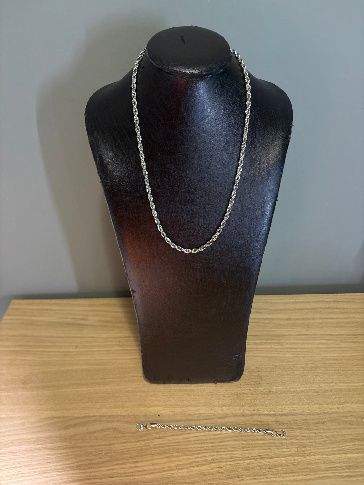 Rope Ketting en Armband Set 5mm, Ophalen of Verzenden, Nieuw, Zilver, Overige materialen