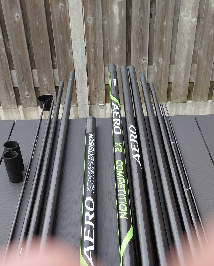 Shimano aero x2 vaste hengel 11.50 mtr incl. 4 delige cupset, Ophalen, Zo goed als nieuw, Vaste hengel