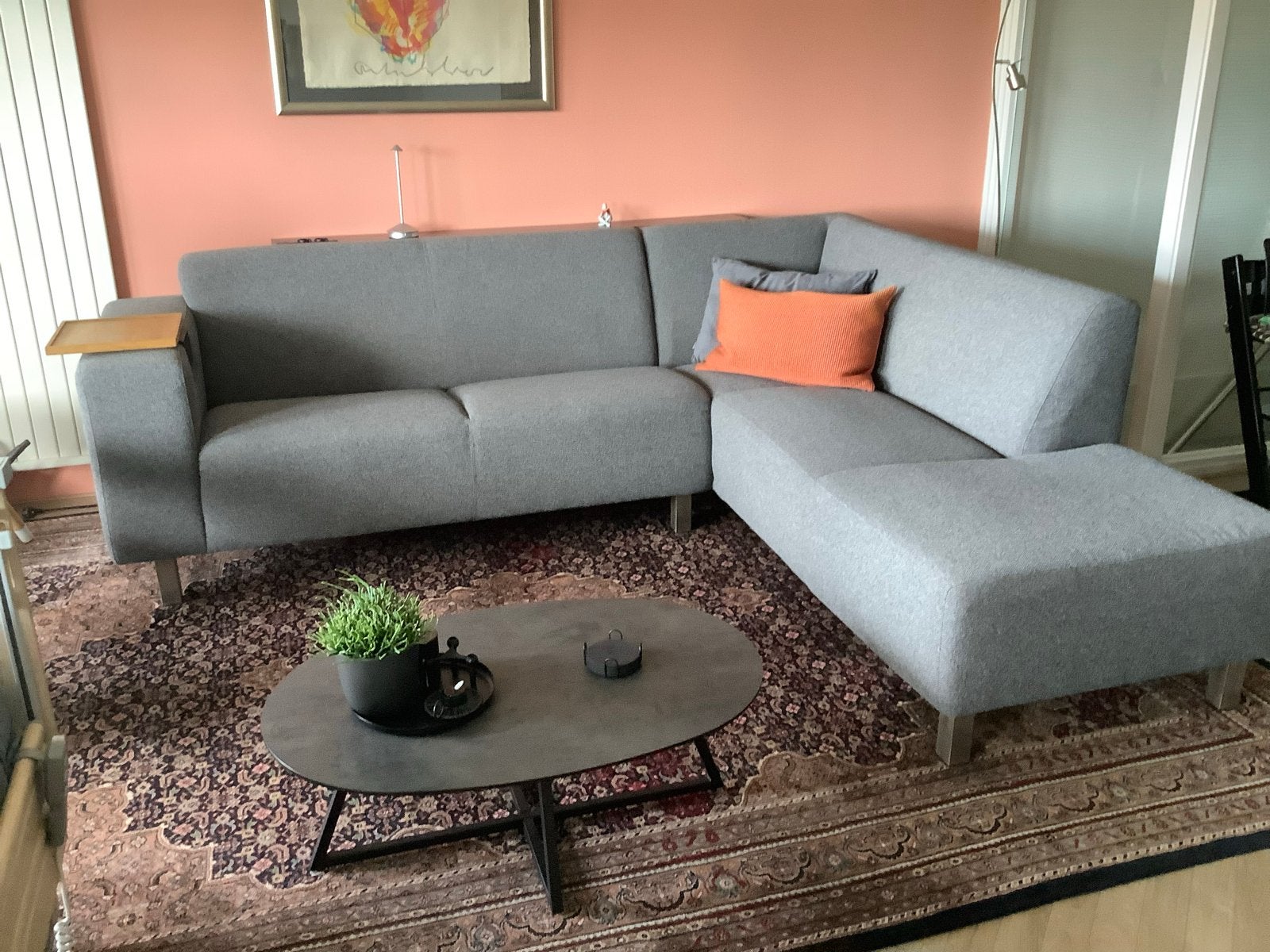 Grijze hoekbank met chaise longue, Ophalen, 250 tot 300 cm, Gebruikt, Hoekbank