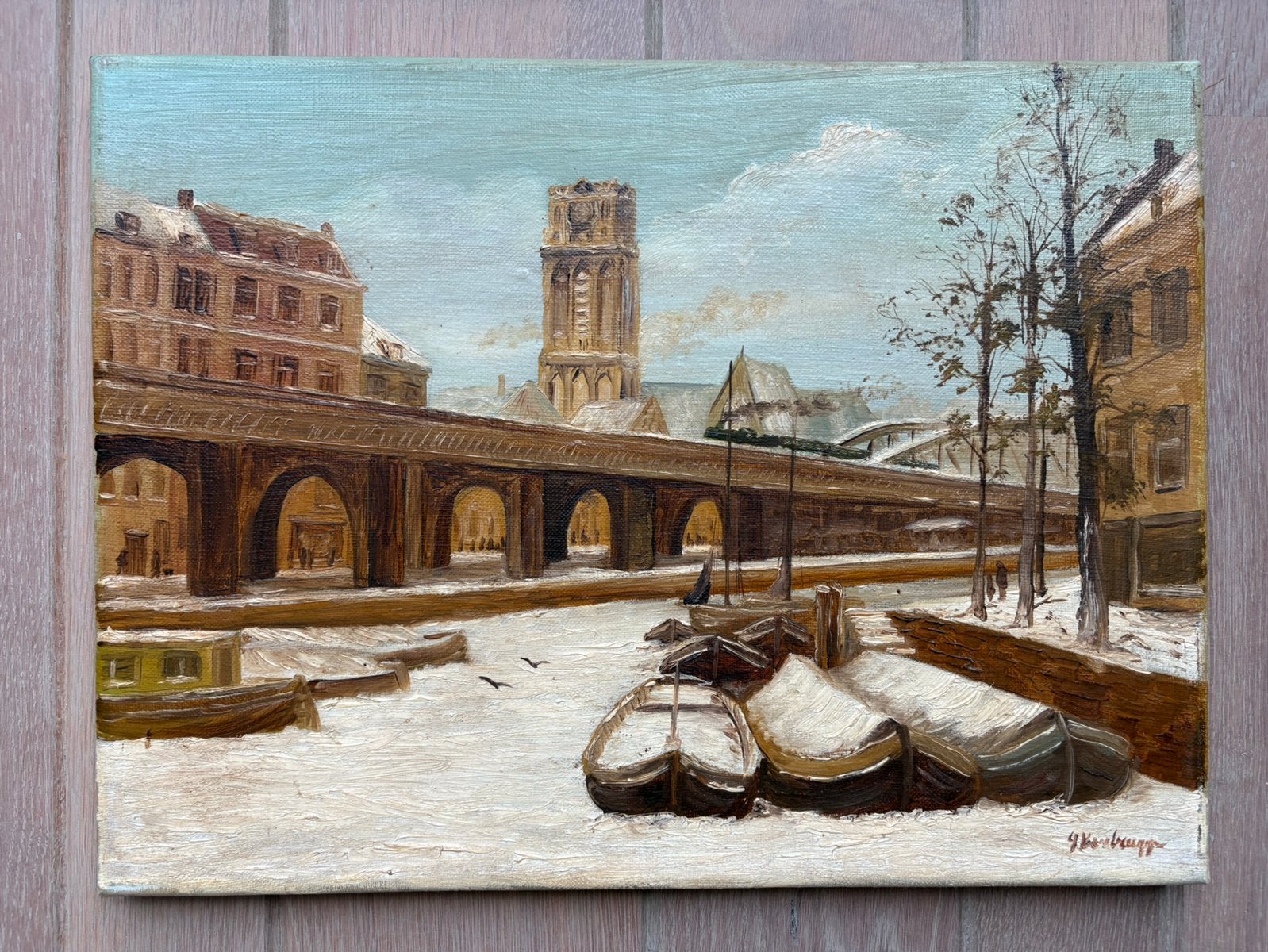 Olieverfschilderij op doek Rotterdam Oppert / Laurenstoren, Ophalen of Verzenden