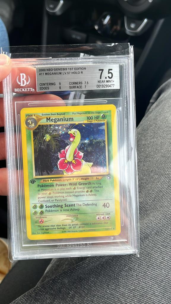Meganium First Edition Holo BGS 7.5 - Neo Genesis Pokémon, Ophalen of Verzenden, Zo goed als nieuw, Losse kaart, Foil