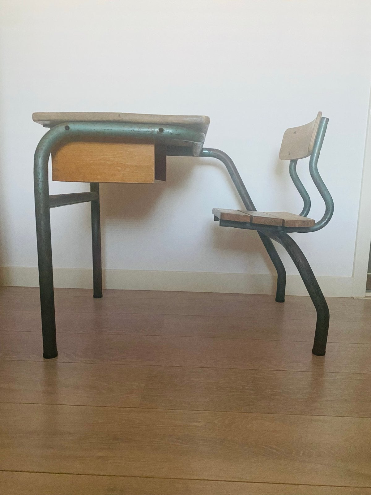 Vintage schoolbankje met stoel - Jaren '60, Antiek en Kunst, Ophalen