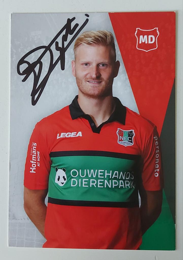 NEC Nijmegen spelerskaart Mart Dijkstra (gesigneerd), Verzenden, Zo goed als nieuw, Overige binnenlandse clubs, Spelerskaart