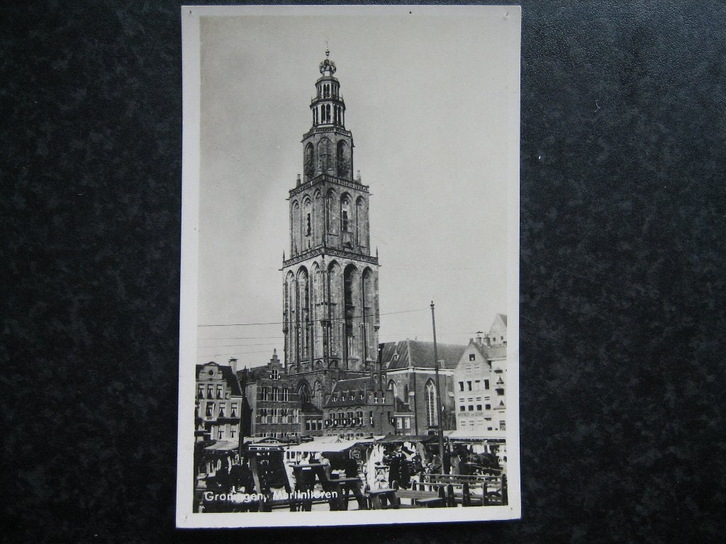 GRONINGEN Martinitoren C  met markt, Ophalen of Verzenden, 1920 tot 1940, Groningen