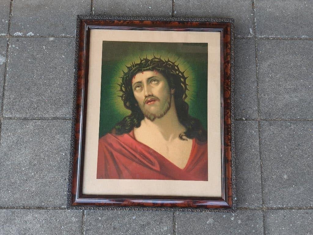 Retro religieuze prent in lijst Jezus Christus, Ophalen