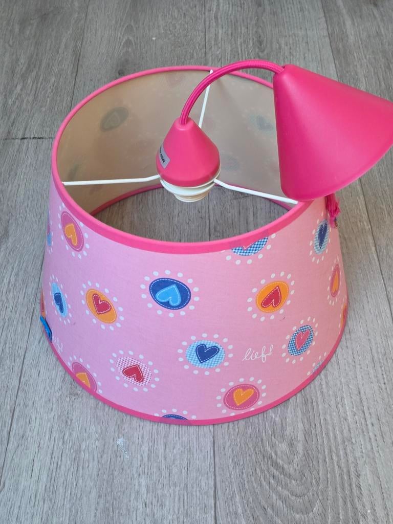 lief! lamp roze met hartjes, Stof, Gebruikt, Ophalen of Verzenden, Kinderkamer, vrolijk, lief!