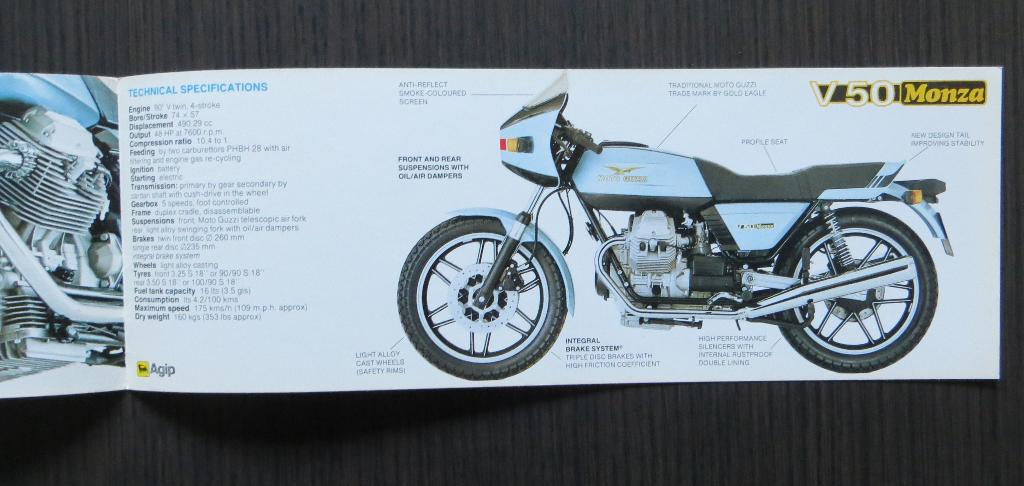Folder Moto Guzzi V50 Monza - 1981 - 4 blz (Engels), Verzenden, Moto Guzzi