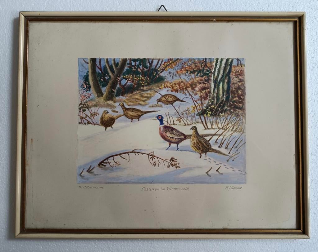 Paul Nipkow aquarel 2de van 4 achter glas.Gesigneerd., Antiek en Kunst, Kunst | Schilderijen | Klassiek, Ophalen of Verzenden