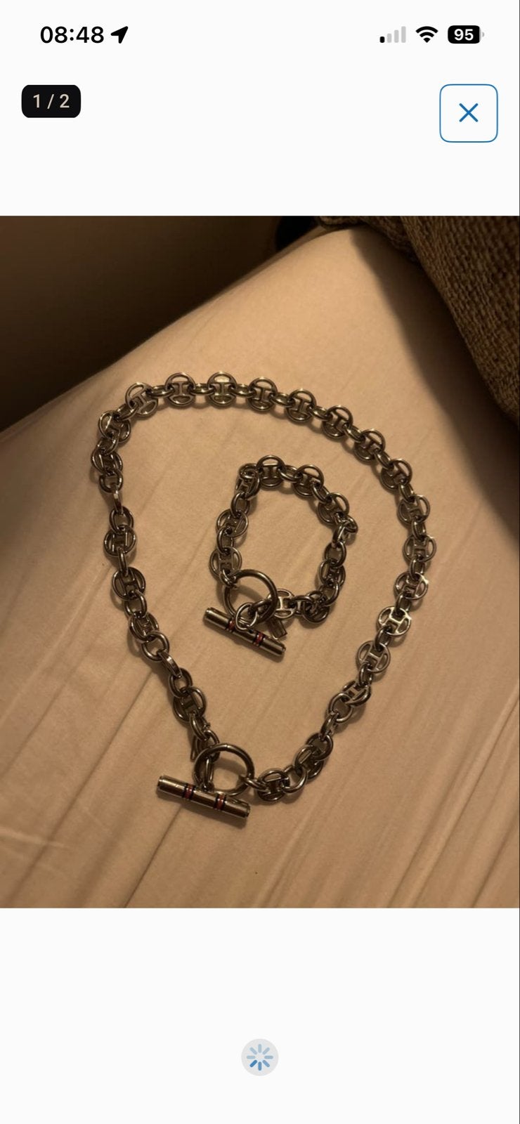 Tommy Hilfiger ketting en armband set, Ophalen of Verzenden, Zo goed als nieuw, Zilver, Overige materialen