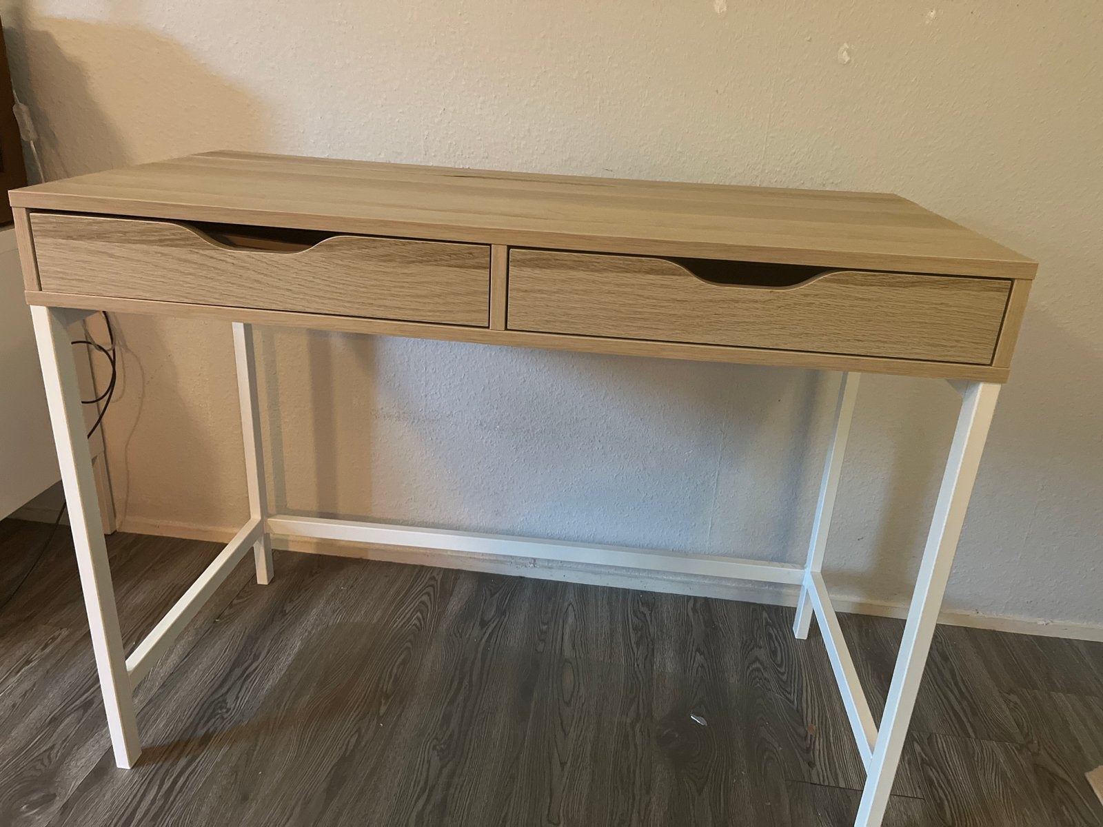 IKEA ALEX bureau wit gebeitst/eiken effect, Ophalen, Met lades, Spaanplaat of MDF, Zo goed als nieuw