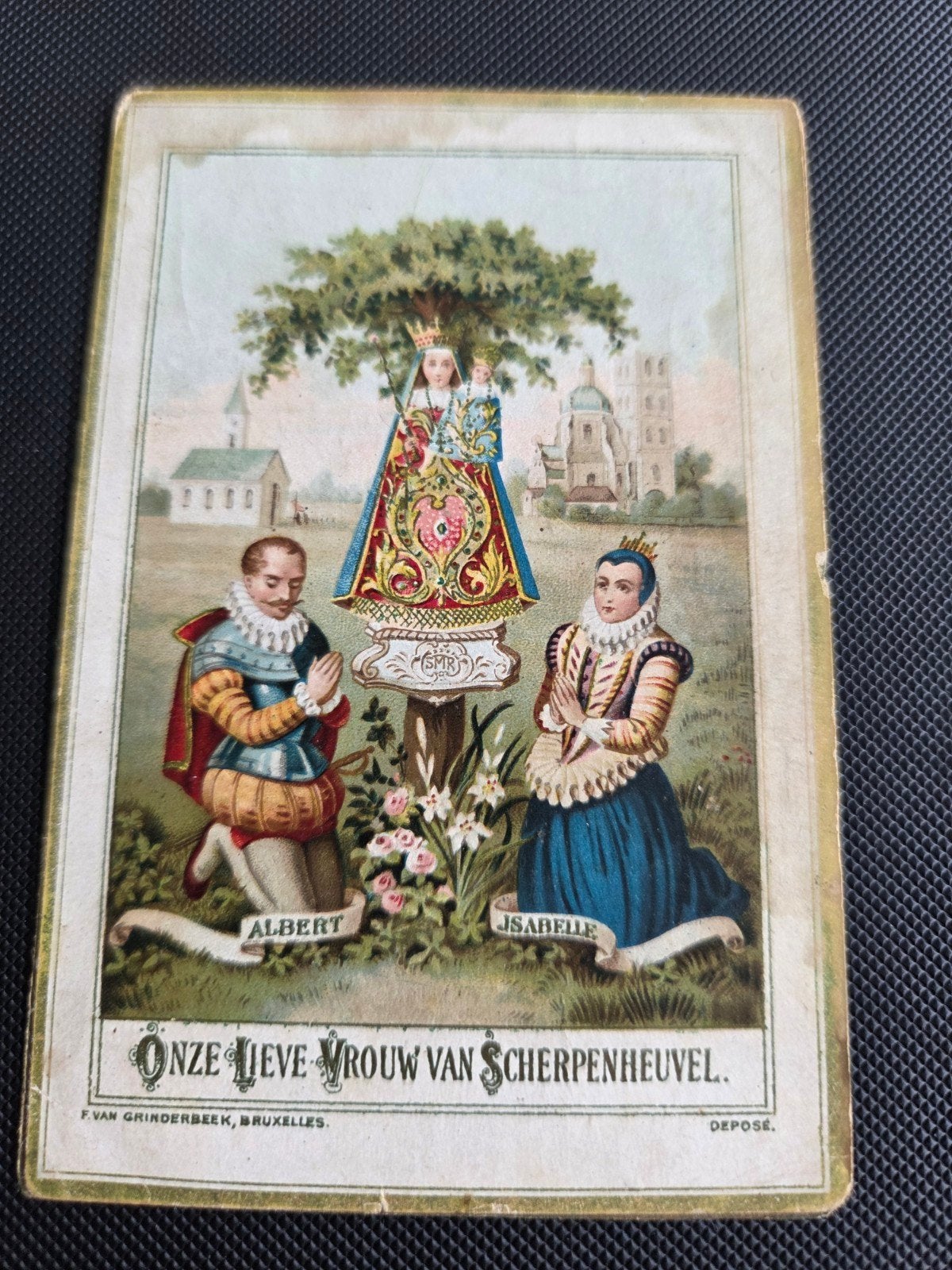 Antieke bidprent Onze Lieve Vrouw van Scherpenheuvel, Ophalen of Verzenden, Gebruikt, Kaart of Prent, Christendom | Katholiek