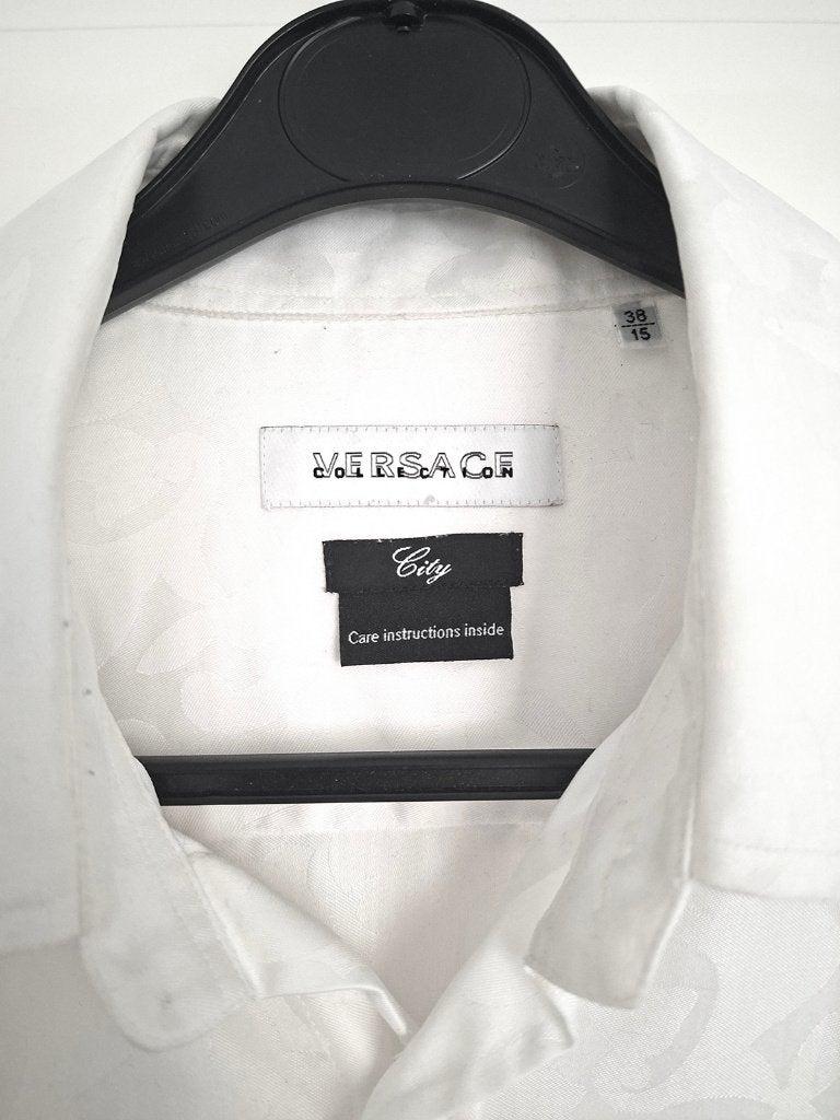 Versace zijden overhemd City collection, wit maat 38-15 (M), Halswijdte 38 (S) of kleiner, Wit, Ophalen of Verzenden, Gedragen