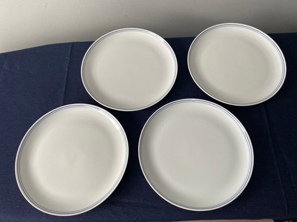 KLM Servies - 5 Porseleinen Borden met Blauwe Rand, Gebruikt, Overige merken, Vintage, Ophalen of Verzenden