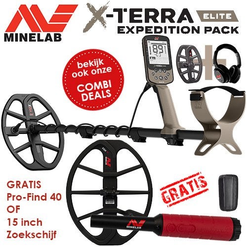 Minelab X-Terra ELITE Expedition Pack GRATIS PF40 of EQX15 !, Hobby en Vrije tijd, Metaaldetectors, Meer dan 30 cm, Nieuw, Ophalen of Verzenden