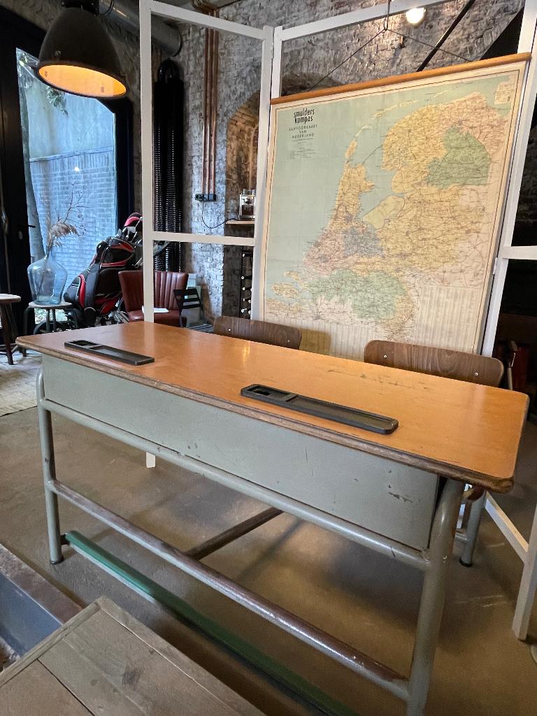 2-zits schoolbankje vintage, Antiek en Kunst, Ophalen