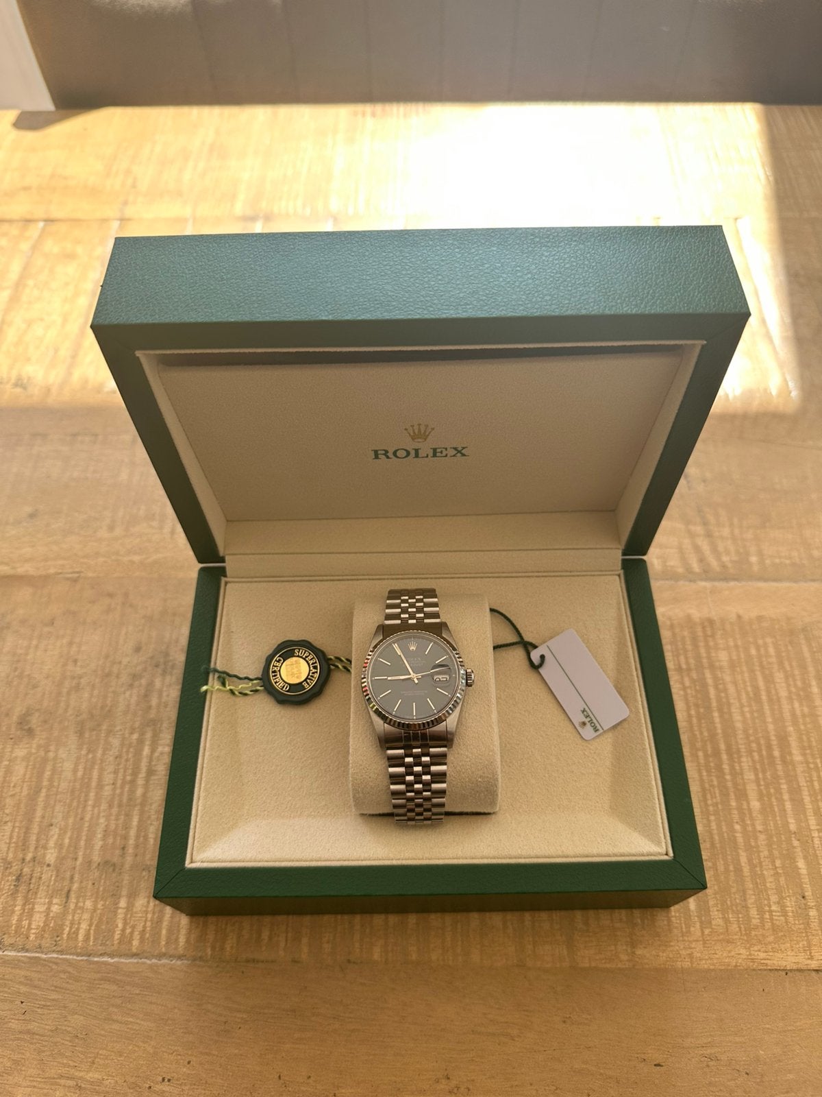 Rolex Oyster Perpetual Datejust blue dial 36mm 1991, Staal, Polshorloge, Ophalen of Verzenden, Zo goed als nieuw