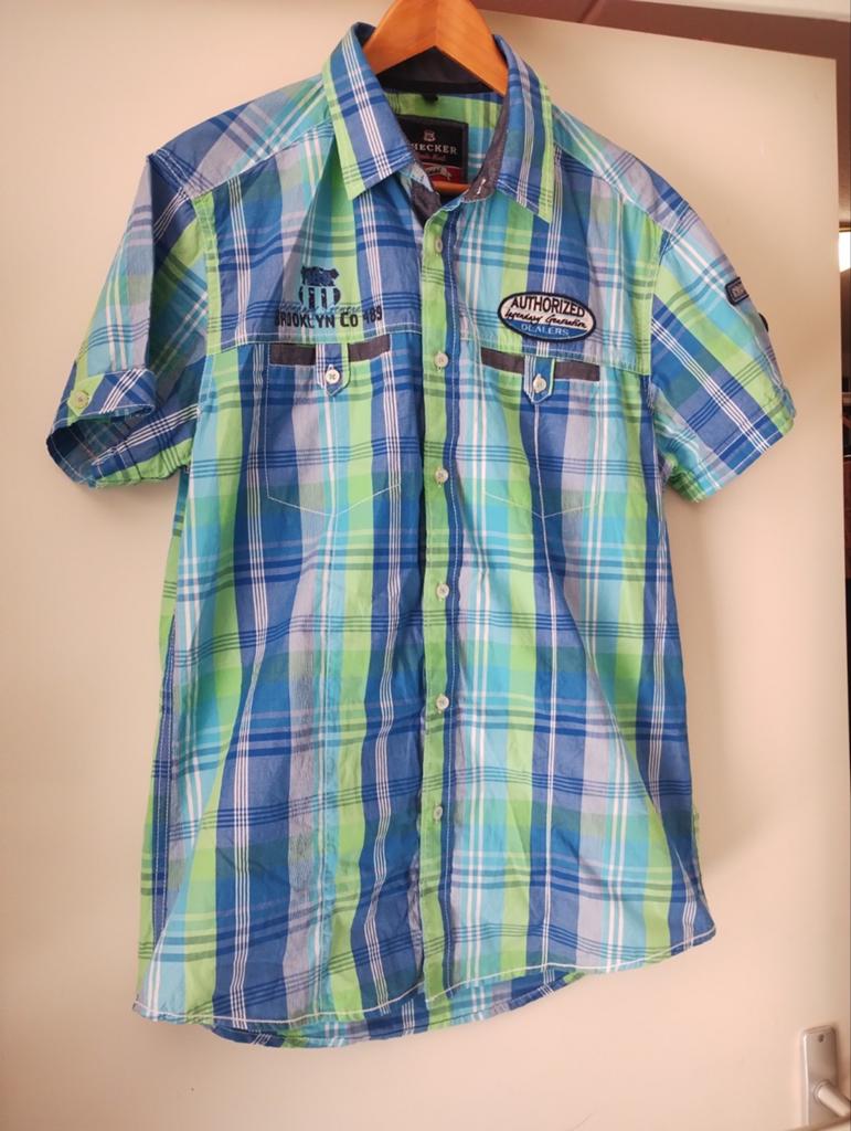 Geruit heren overhemd met korte mouwen - Checker, Kleding | Heren, Blauw, Ophalen of Verzenden, Zo goed als nieuw, Halswijdte 41/42 (L)