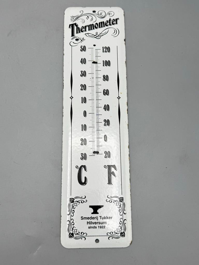 Emaille thermometer Smederij Tukker Hilversum, Antiek en Kunst, Ophalen of Verzenden