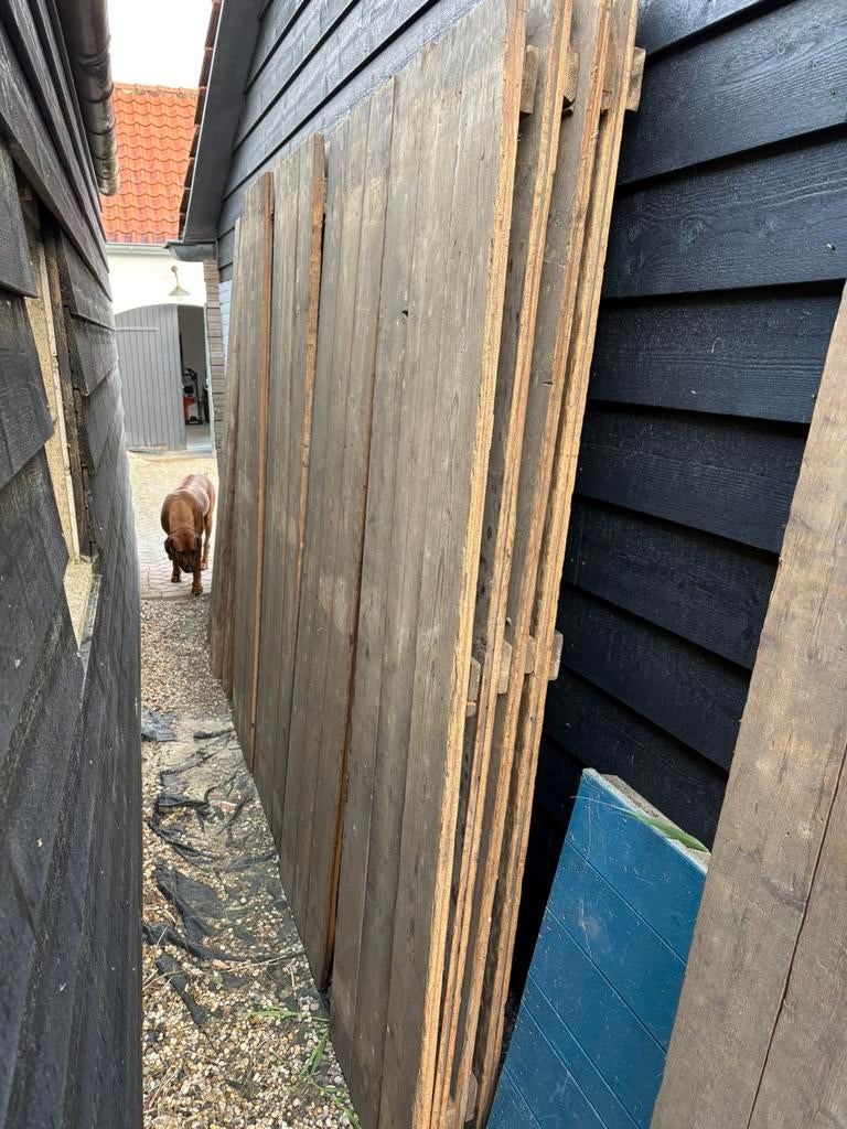 65 Oude gebruikte houten vloerdelen planken ca 27 m2, Doe-het-zelf en Verbouw, Hout en Planken, Gebruikt, 25 tot 50 mm, Grenen