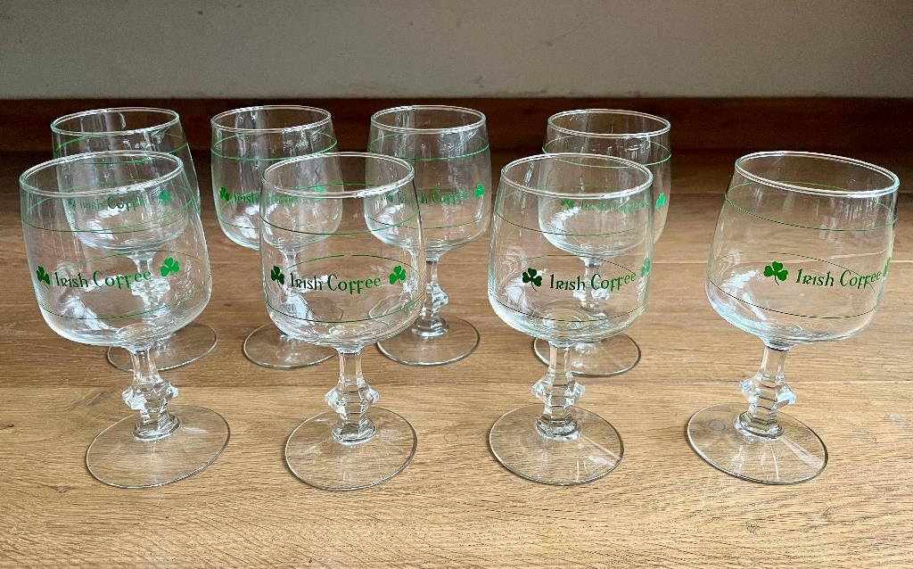 Set van 8 Durobor Irish Coffee Glazen met Shamrock, Glas of Glazen, Ophalen of Verzenden, Overige stijlen, Glas
