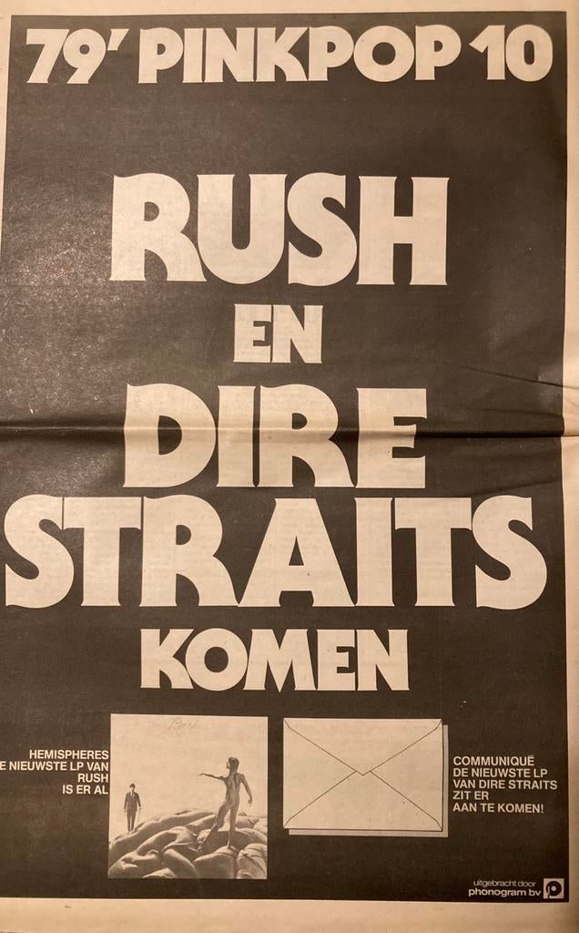 RUSH DIRE STRAITS Pinkpop 1979, Ophalen of Verzenden, Zo goed als nieuw, Poprock