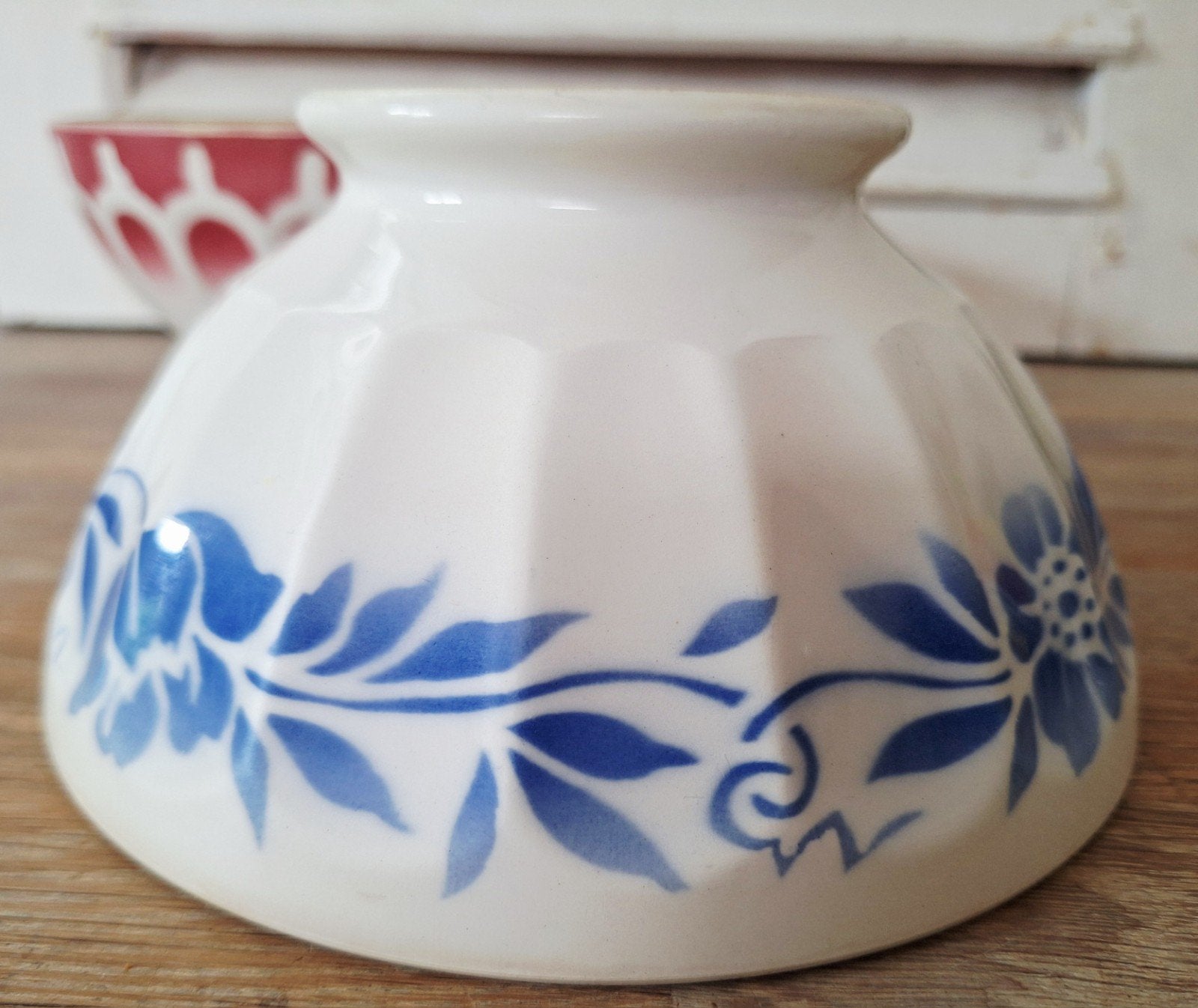 Antieke spoelkom met blauw bloemmotief, diam.18 cm, Ophalen of Verzenden