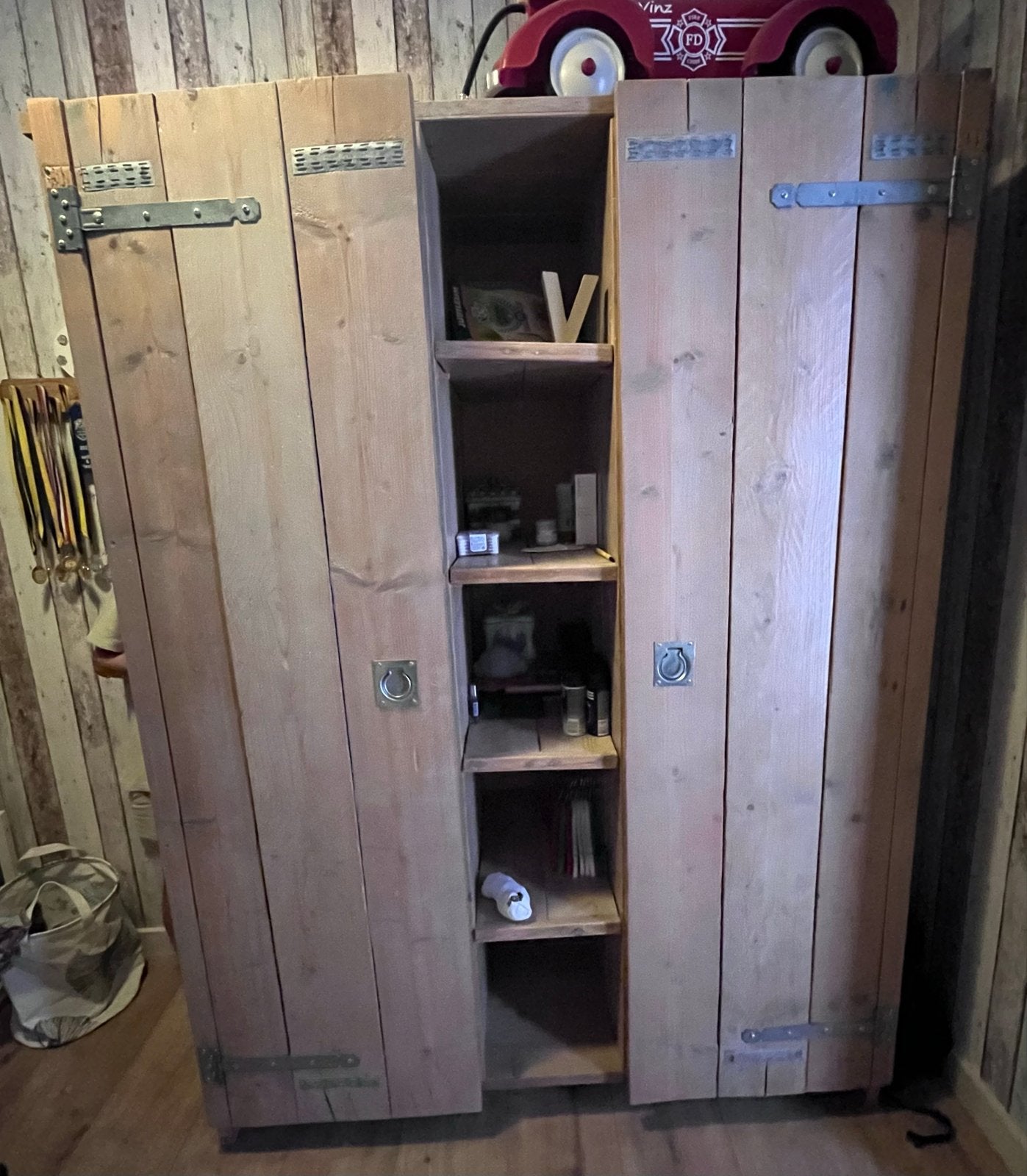 Steigerhouten kast, Huis en Inrichting, Kasten | Kledingkasten, Ophalen, Gebruikt, 200 cm of meer, 150 tot 200 cm