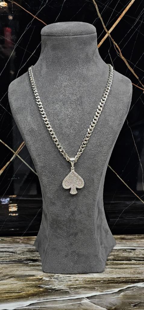 925 Zilveren Cuban Ketting + Klaver Hanger, Sieraden, Tassen en Uiterlijk, Kettingen, Nieuw, Zilver, Zilver, Ophalen of Verzenden