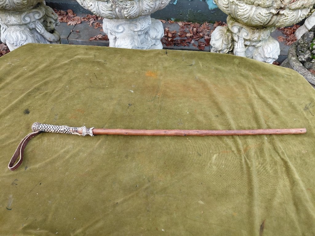Antieke wandelstok, handvat roggehuid en paardenhaar., Ophalen of Verzenden