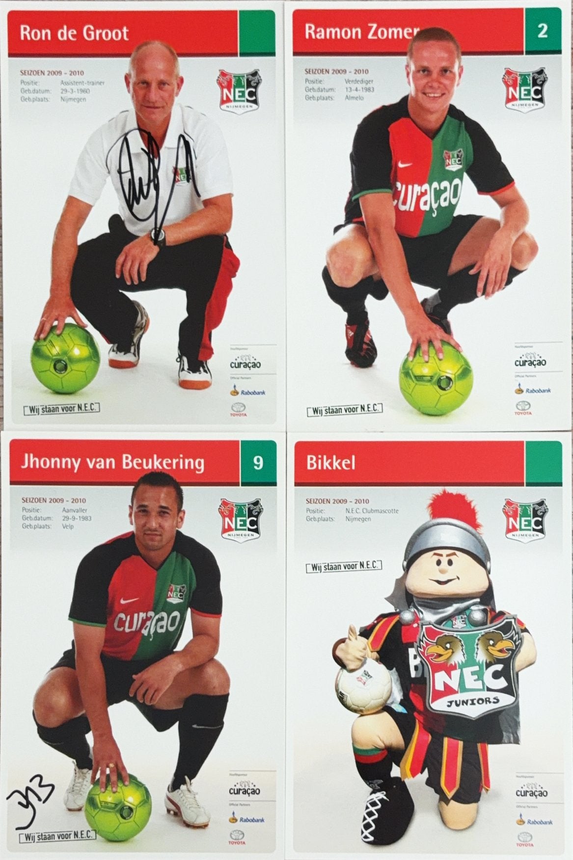 4  Spelerskaarten NEC Nijmegen - seizoen 2009/2010, Verzenden, Zo goed als nieuw, Feyenoord, Spelerskaart