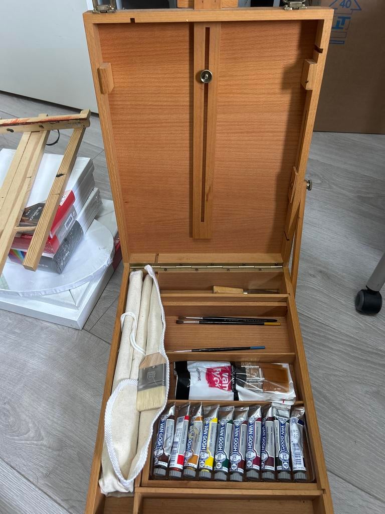 Van Gogh Olieverf Set met Ezel en Kwasten, Hobby en Vrije tijd, Schilderen, Ophalen of Verzenden, Zo goed als nieuw, Olieverf