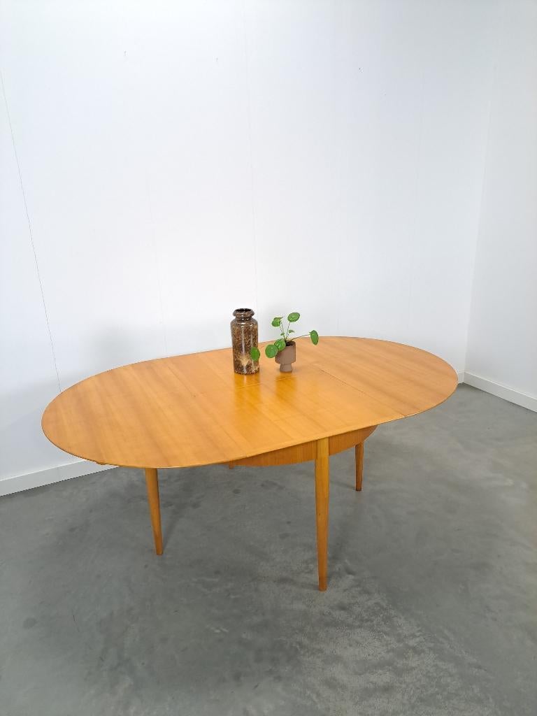 Lübke design uitschuifbare ronde eettafel vintage, Huis en Inrichting, Tafels | Eettafels, Gebruikt, 100 tot 150 cm, 100 tot 150 cm