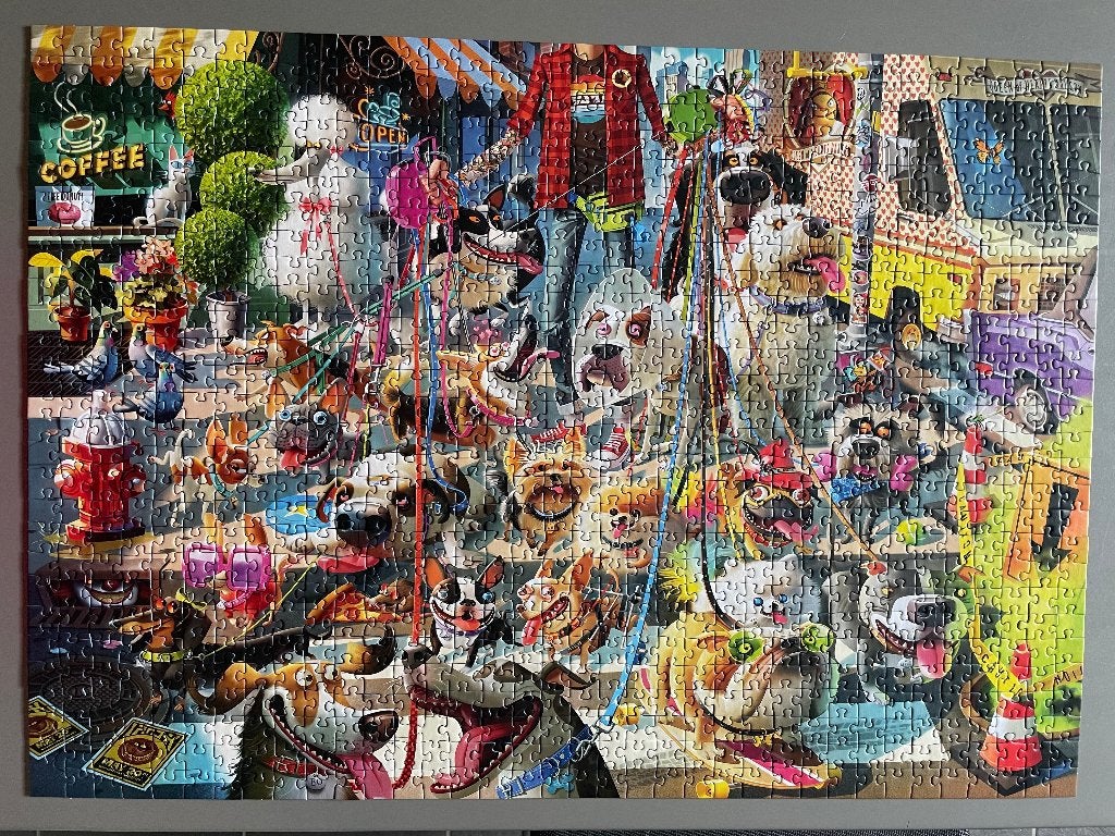 Puzzel Ravensburger 1000 stukjes: The dog walker, Ophalen of Verzenden, 500 t/m 1500 stukjes, Zo goed als nieuw, Legpuzzel