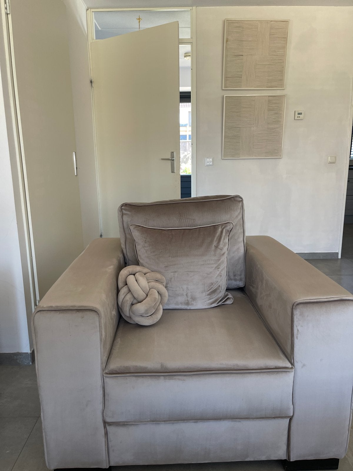 Zo goed als nieuwe loveseat met 3 kussens - Op maat gemaakt, Ophalen of Verzenden, Zo goed als nieuw, Stof
