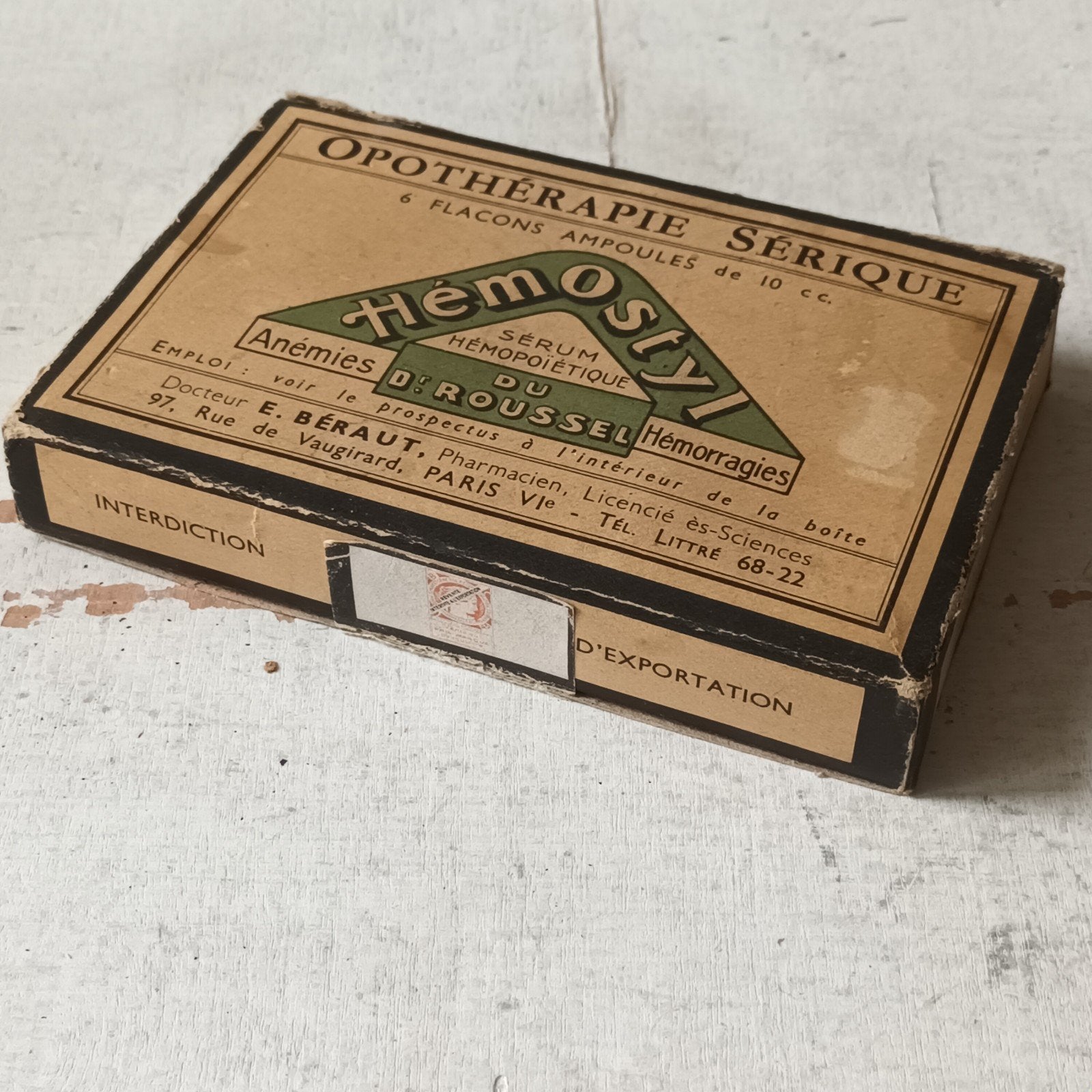 Antieke Opoterapie Serique Hemostyl Medicijndoos 1947, Ophalen of Verzenden