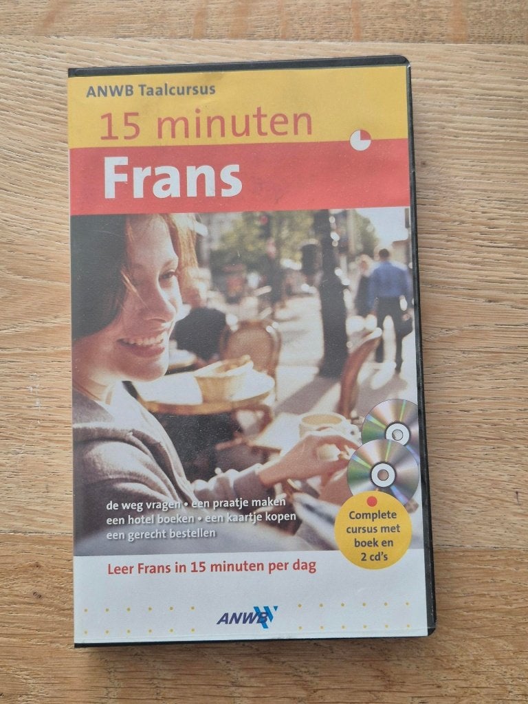 ANWB Taalcursus 15 minuten Frans met boek en 2 cd's, Boeken, Ophalen of Verzenden, Zo goed als nieuw, ANWB, Non-fictie