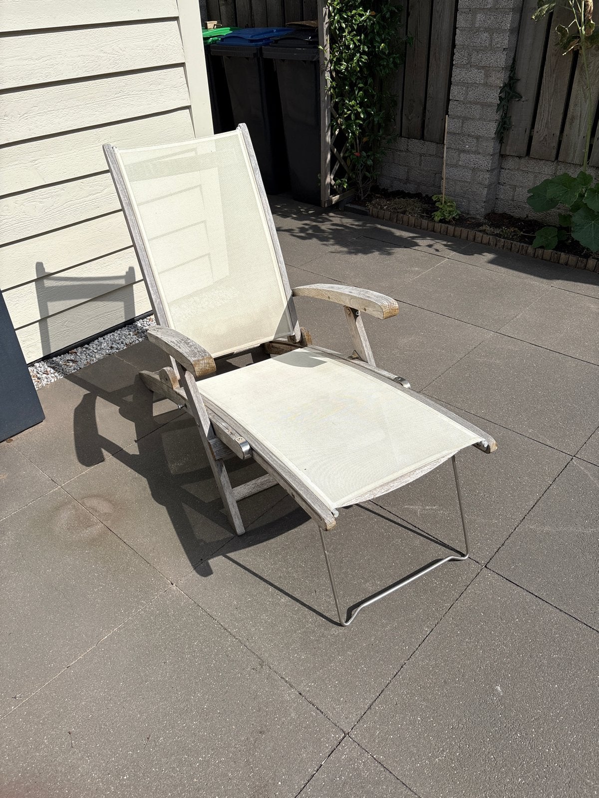 2xLes Jardins Teakhouten Ligstoel - Verstelbaar & Inklapbaar, Tuin en Terras, Ophalen, Gebruikt, Teakhout, Inklapbaar